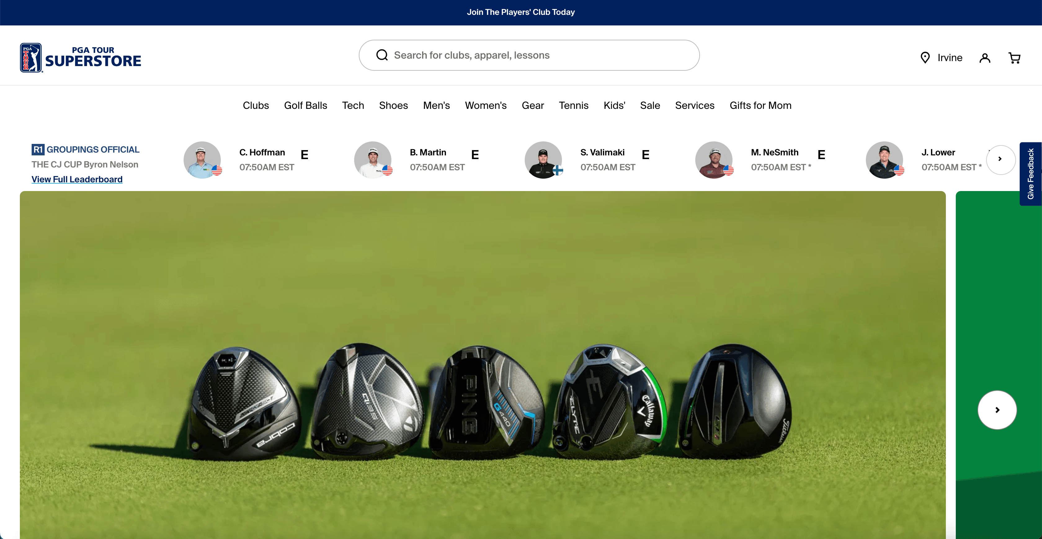 PGA TOUR Superstore featured interface